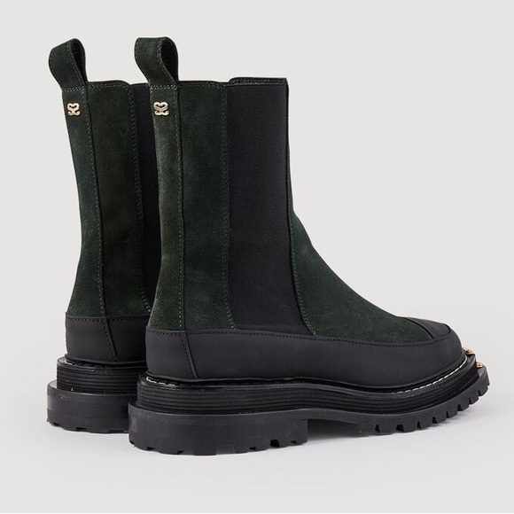 Sandro Green and Black Ankle Boots with Gold Accent - Picture 3 of 10